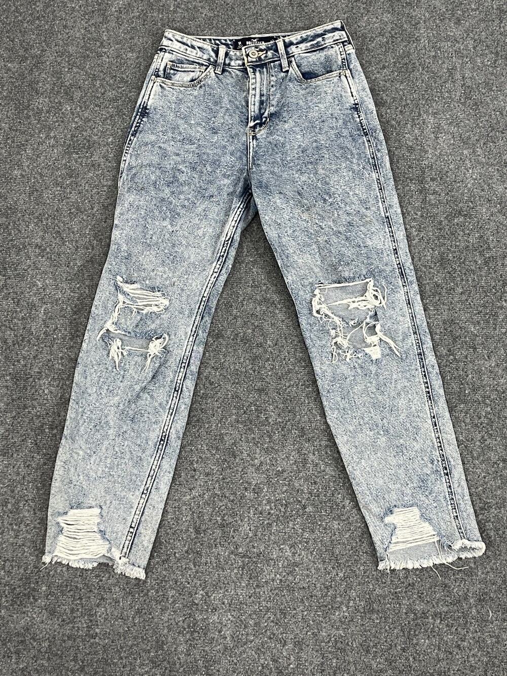 Hollister Jeans Juniors 1 R 25X27 Mom Ultra High Rise Blue Ripped Denim N128